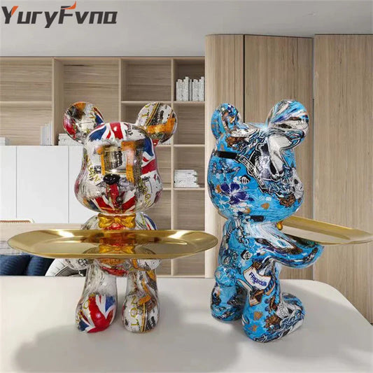 DecorBites™ Graffiti Bear Figurine: Modern Table Decor & Key Storage Sculpture