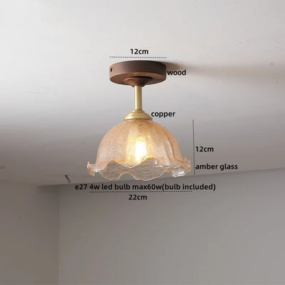 DecorBites™ Amber Glass Copper LED Ceiling Light Fixture for Modern Home Decor