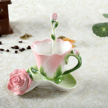 DecorBites™ Enamel Rose Peony Floral Coffee Cup Wedding Birthday Gift