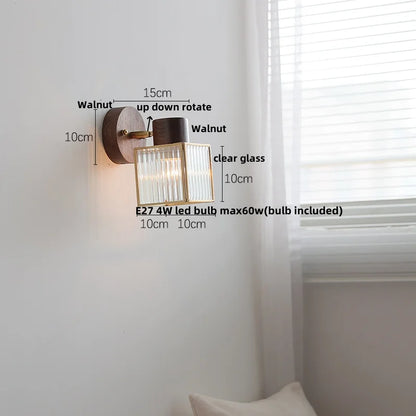 DecorBites™ LED Wall Lamp Sconce Walnut Wood Clear Glass Rotate Dining Room Mirror Light