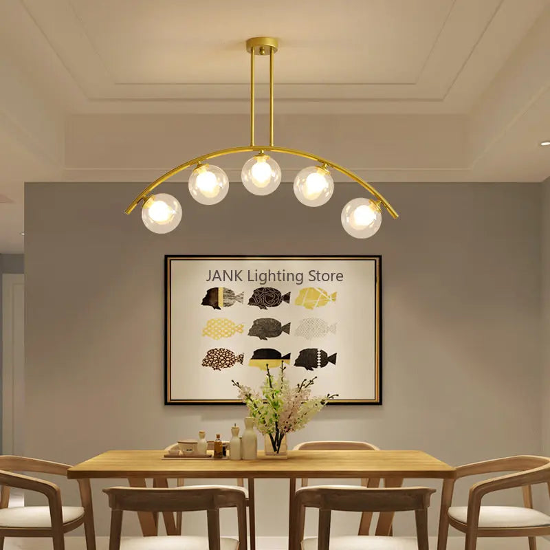 DecorBites™ Gold Glass Ball LED Chandelier for Modern Minimal Decor in Kitchen, Bedroom