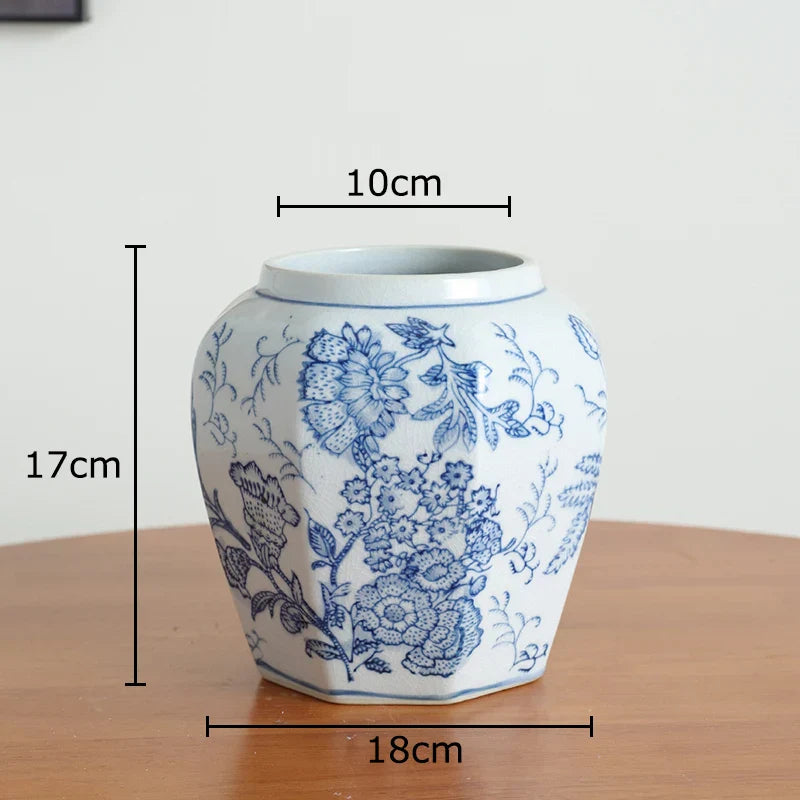 DecorBites™ Blue & White Porcelain Vase Pot for Stylish Room Aesthetic Decor & Flowers
