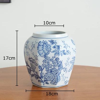 DecorBites™ Blue & White Porcelain Vase Pot for Stylish Room Aesthetic Decor & Flowers