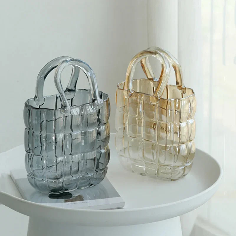DecorBites™ Clear Glass Vase Terrarium Handbag for Living Room Decoration