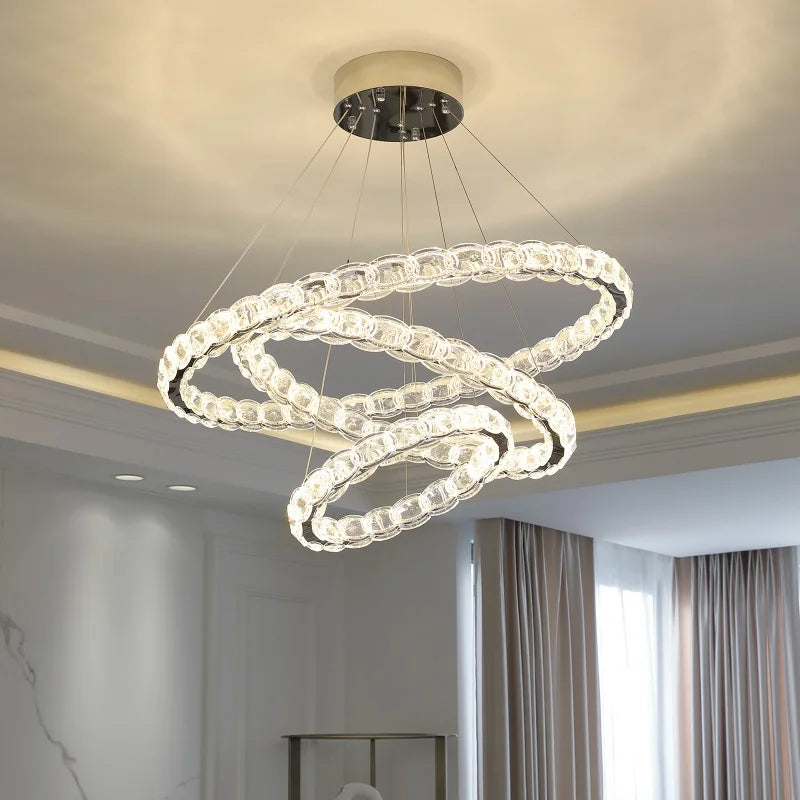 DecorBites™ Crystal Chandelier: Modern Net Red Circle Light for Living Room, Bedroom, Restaurant