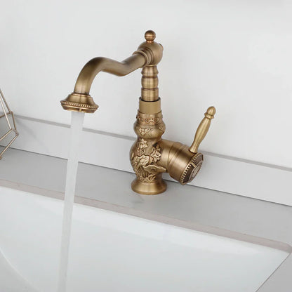 DecorBites™ Antique Brass Basin Faucet, 360 Rotation Art Design Kitchen Mixer Tap.