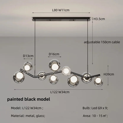 DecorBites™ Glass Globe Black Led Pendant Chandelier - Nordic Style Dining Room Decor