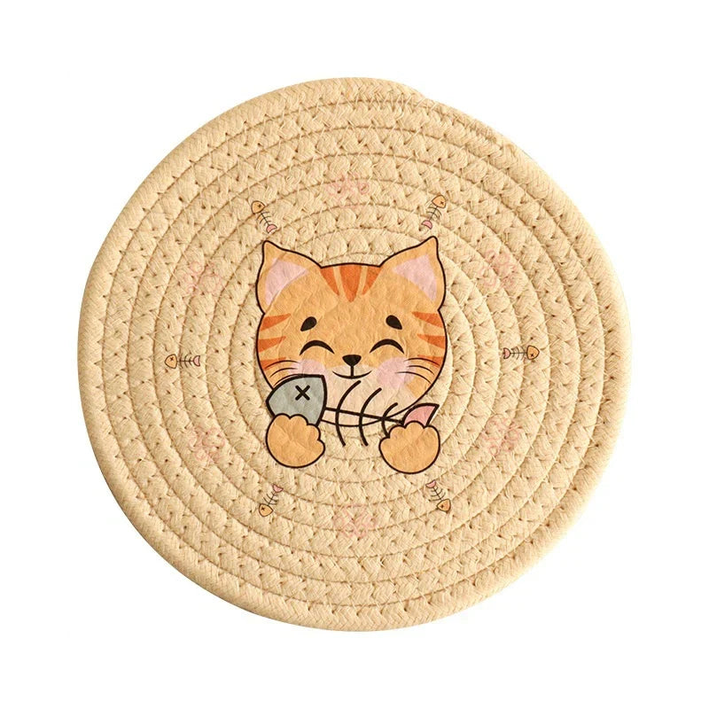 Posavasos redondo tejido con estampado de gato DecorBites™, mantel individual, aislante térmico para mesas