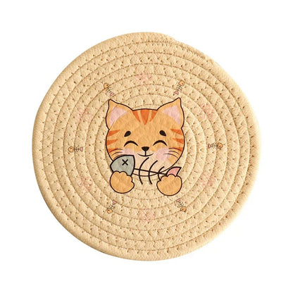 Posavasos redondo tejido con estampado de gato DecorBites™, mantel individual, aislante térmico para mesas