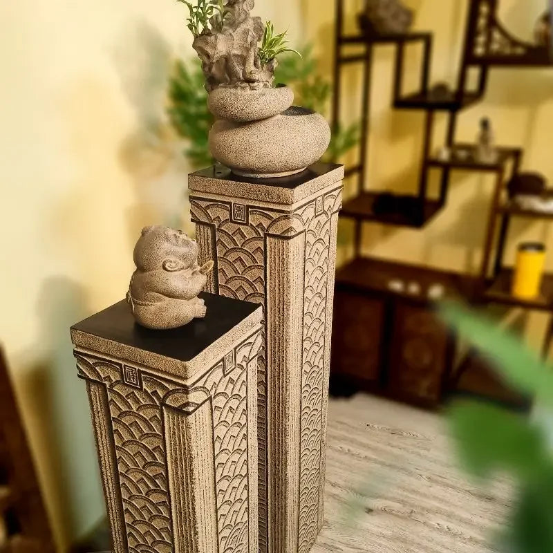 DecorBites™ Chinese Antique Coin Stake Display Column for Garden and Living Room Décor