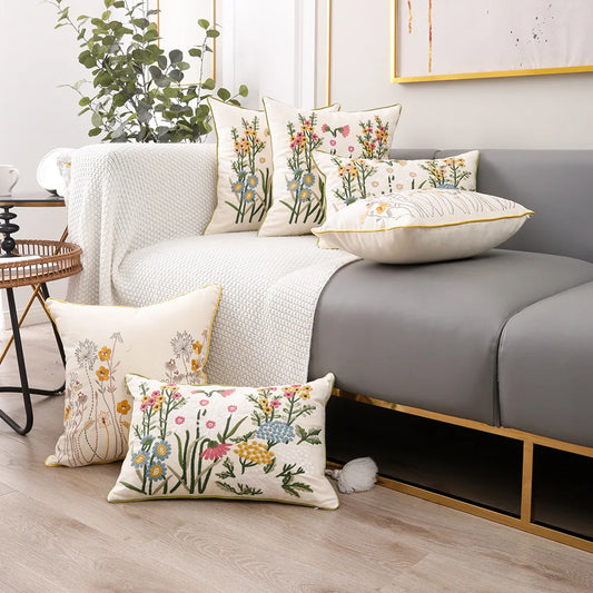 DecorBites™ 3D Pink Flower Farmhouse Style Cushion Cover 45x45cm - Embroidered Sofa, Bed, Living Room