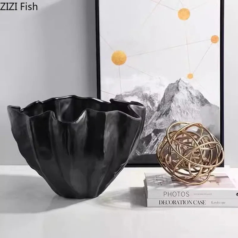 مزهرية ديكور بايتس™ المصنوعة من الراتنج الأسود، مزهرية مكتبية بترتيب زهور، ديكور غرفة عصري