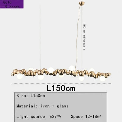 Nordic LED Pendant Lamp Gold 9-Head Elongated