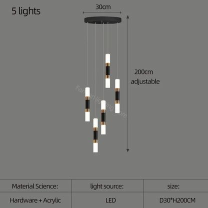 Lámpara de araña LED DecorBites™ para escalera, mesa de comedor o cocina. Lámpara de araña acrílica.