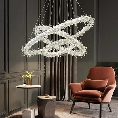 DecorBites™ Crystal Flower LED Chandelier: Elegant Round Pendant Light for Dining & Living Room