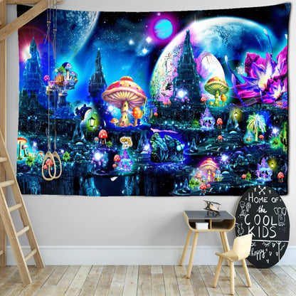 Decobites Mushroom Castle Tapestry Wall Hanging for Magical Home Decor