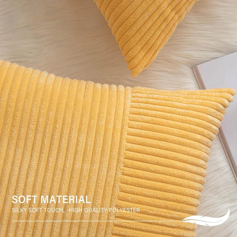 Juego de fundas de cojín DecorBites™ de pana a rayas con diseño patchwork, estilo rústico clásico amarillo