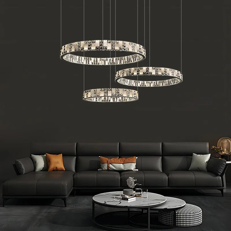 DecorBites™ Crystal Lustre Circle Chandelier LED Lights - Modern Luxury Minimalism décor