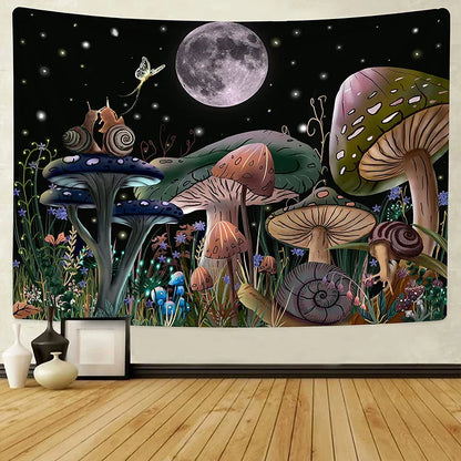 Decobites Mushroom Snail Moon Anime Tapestry Cute Dark Nature Wall Hanging