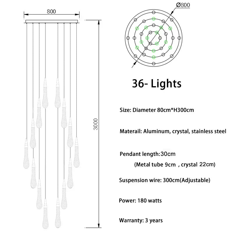 Gold Crystal Staircase Fixture