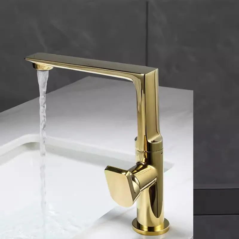 Grifo de Lavabo de Latón Dorado Decorbites™ para Baño, Asa Única Mezclador de Agua Caliente y Fría