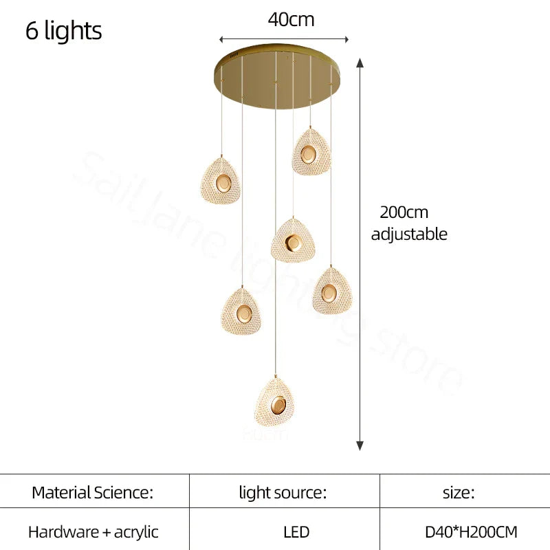 DecorBites™ Golden Acrylic LED Chandeliers for Living Room, Large & Creative Design Villa Lighting