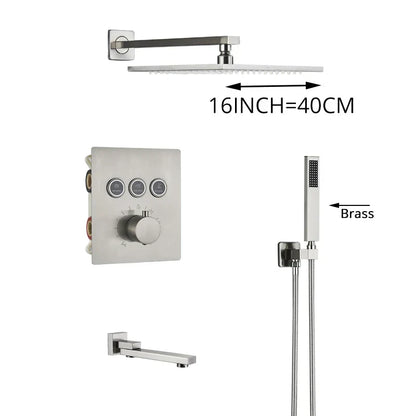 DecorBites™ Brushed Nickel Thermostatic Shower Faucet Set for Wall Mount Bathroom with Rainfall Shower Head