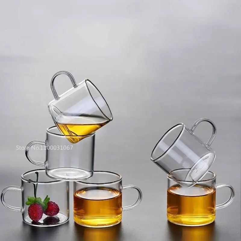 DecorBites™ 2PC 120ml Glass Handle Coffee Cup Tea Mug Set for Milk Beer Juice