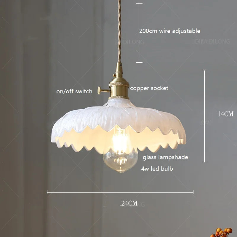DecorBites™ Green Glass LED Pendant Lamp with Copper Wood Handle for Modern Nordic Home Decor