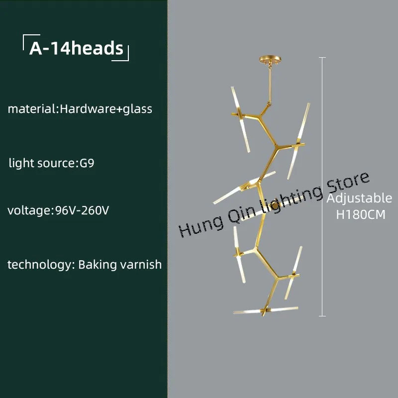 DecorBites™ Gold Branch LED Chandelier for Duplex Villa Staircase - Modern Indoor Lighting