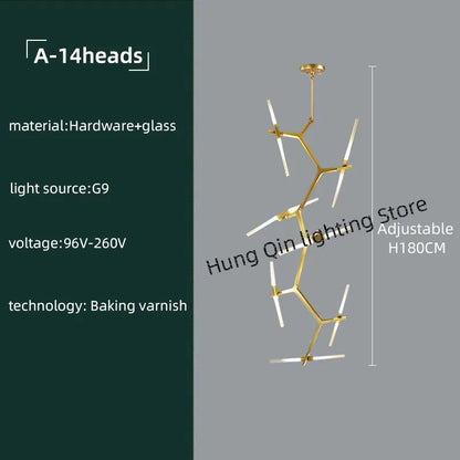 DecorBites™ Gold Branch LED Chandelier for Duplex Villa Staircase - Modern Indoor Lighting