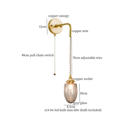 DecorBites™ Grey Glass LED Wall Lamp Bedroom Living Room Loft Modern Copper Wandlamp