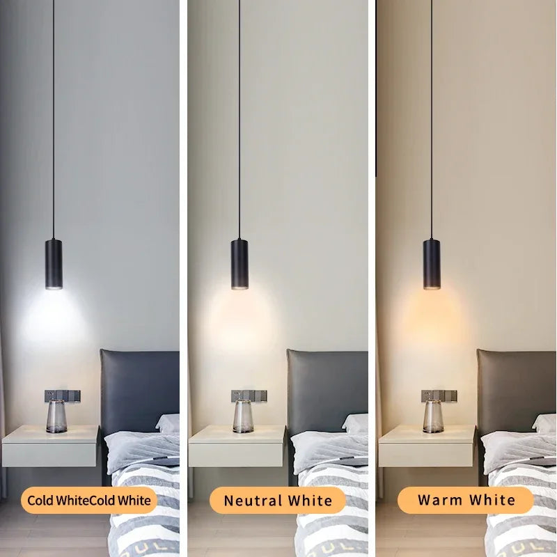 Modern Black Aluminum Cylindrical Pendant Light