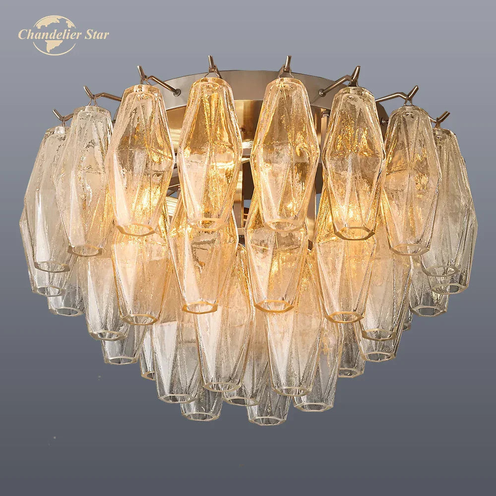 DecorBites™ LED Glass Flushmount Ceiling Lamp Modern Round Fixture - Brass Finish