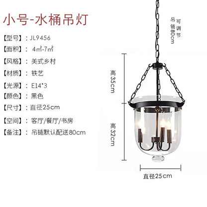 DecorBites™ Glass Bucket Pendant Light Retro Dining Room Foyer Black/Rust LED Fixture