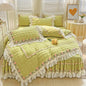 Decobites Korean Princess Bedding Set: Flowers, Lace, Ruffles, Embroidery, Quilted, Duvet Cover, Bedspread