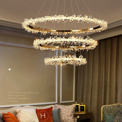 DecorBites™ Golden Crystal LED Round Chandelier for Luxury Indoor Lighting