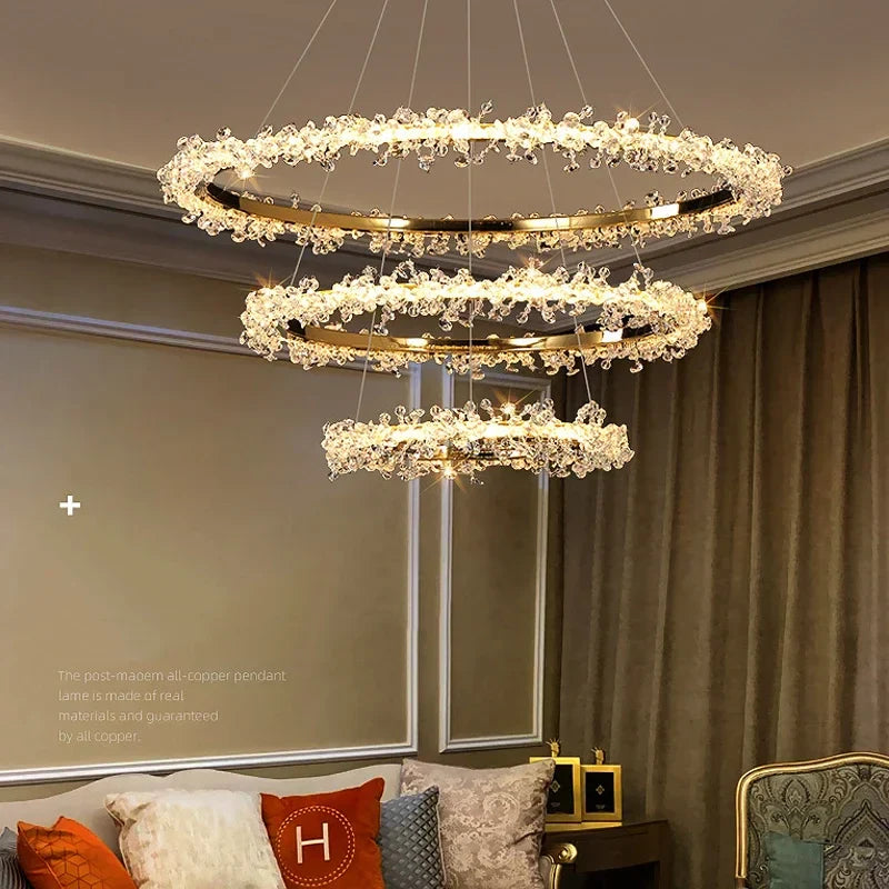 Decorbites™ Lámpara de Araña Redonda LED de Cristal Dorado para Iluminación de Lujo en Interiores