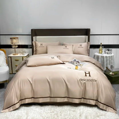 Decobites Silk Bedding Set: Washed Ice-Cream Satin Four-Piece, Skin-Friendly & Breathable Sheets