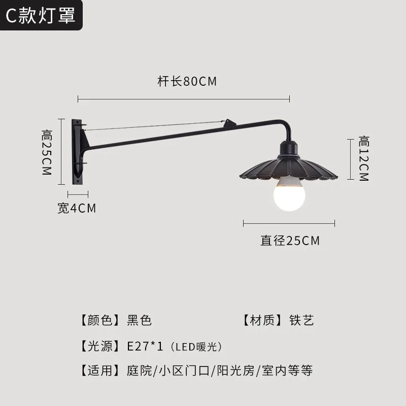 مصباح حائطي أسود LED من DecorBites™ مزود بذراع متأرجح للديكور الخارجي في غرفة النوم والشرفة والممر
