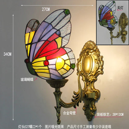 DecorBites™ Butterfly Glass Sconces LED Wall Lamps Tiffany Mediterranean Bedroom Lighting
