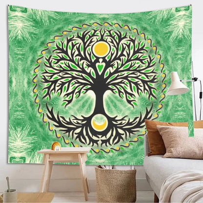 Decobites Yggdrasil Sun and Moon Tapestry - Bohemian Home Decor