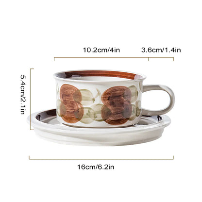 DecorBites™ Hand-Drawn Ceramic Espresso Cup with Saucer, 8oz Cappuccino Cups