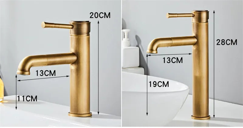 DecorBites™ Antique Bronze Basin Faucet: Hot & Cold Brass Sink Mixer Tap, Deck Mounted