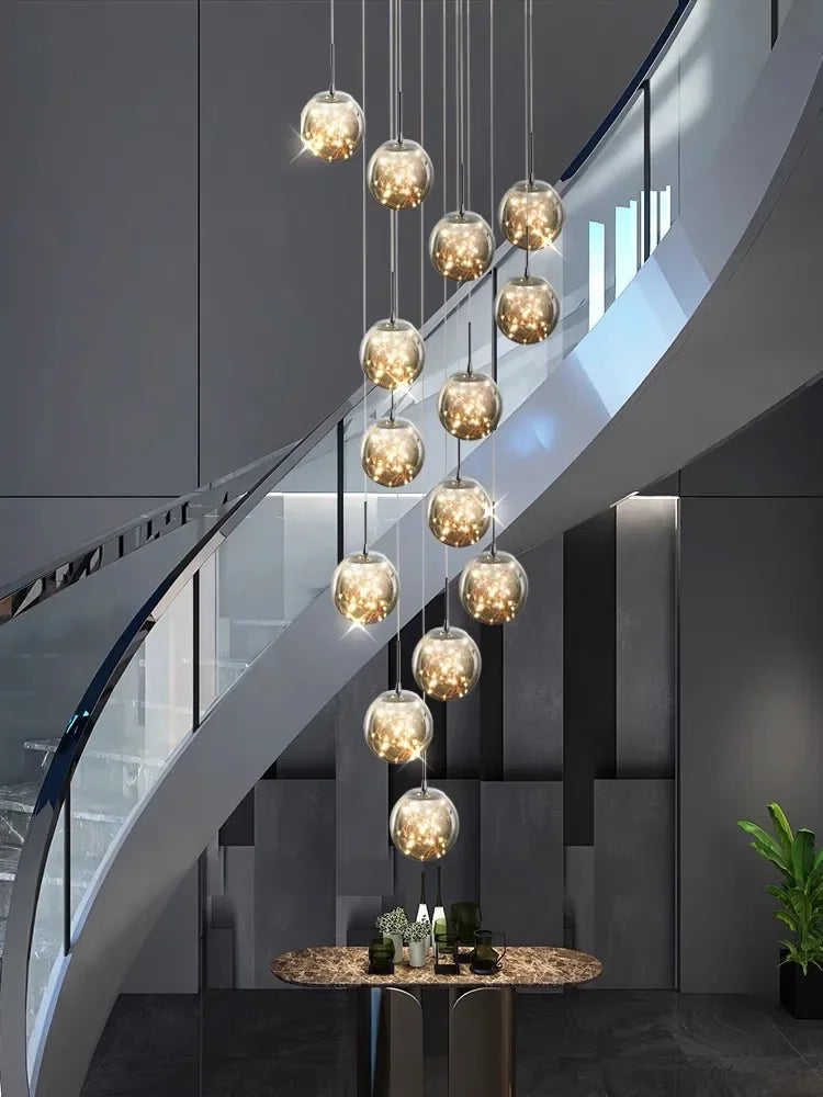 DecorBites™ LED Glass Ball Chandelier for Duplex Villa Living Room