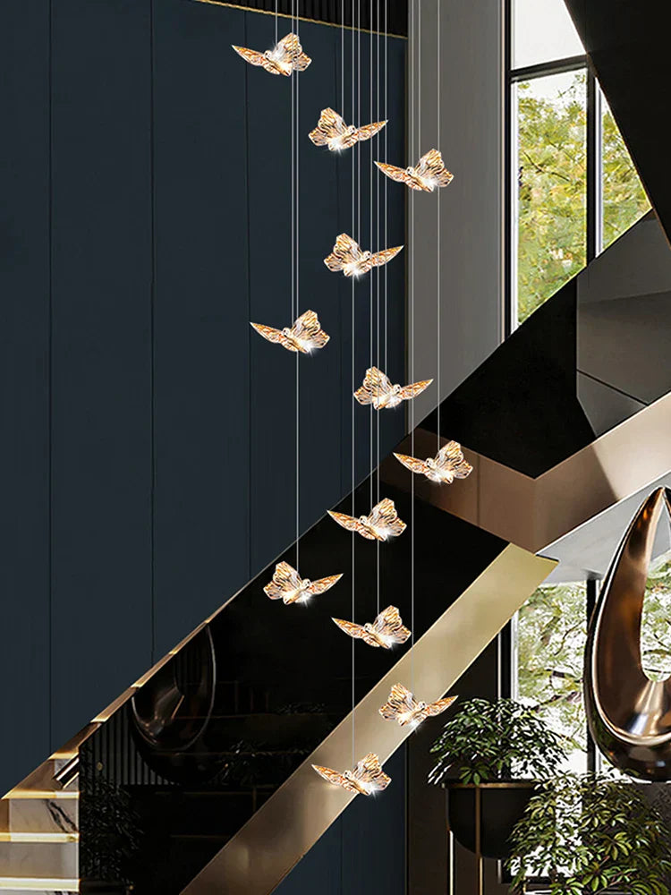 DecorBites™ Butterfly Chandelier Staircase Suspended Loft Pendant Light for Living Room & Hallway
