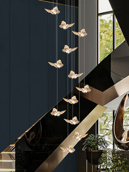 DecorBites™ Butterfly Chandelier Staircase Suspended Loft Pendant Light for Living Room & Hallway