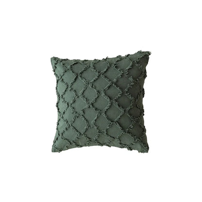 DecorBites™ Green Coffee Geometric Tuft Tassel Cushion Cover - Modern Minimalist Embroidered Pillowcase