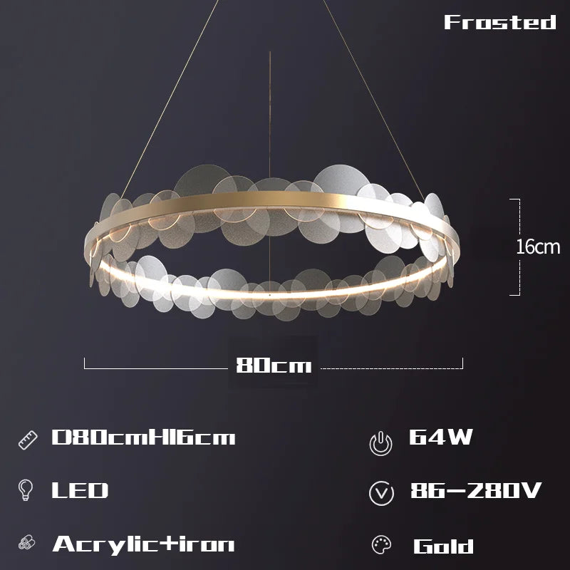 DecorBites™ Frost Texture LED Ring Chandelier for Living Room Office Ceiling