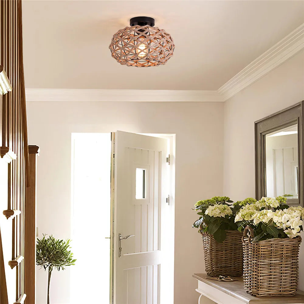 DecorBites™ Hemp Rope Cage Ceiling Light Fixture for Farmhouse Decor